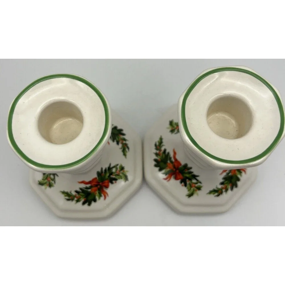 Vintage Pfaltzgraff Christmas Heritage Pair of Candle Candlestick Holders 4x3 in